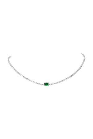 Emerald Tennis Necklace Green Silver