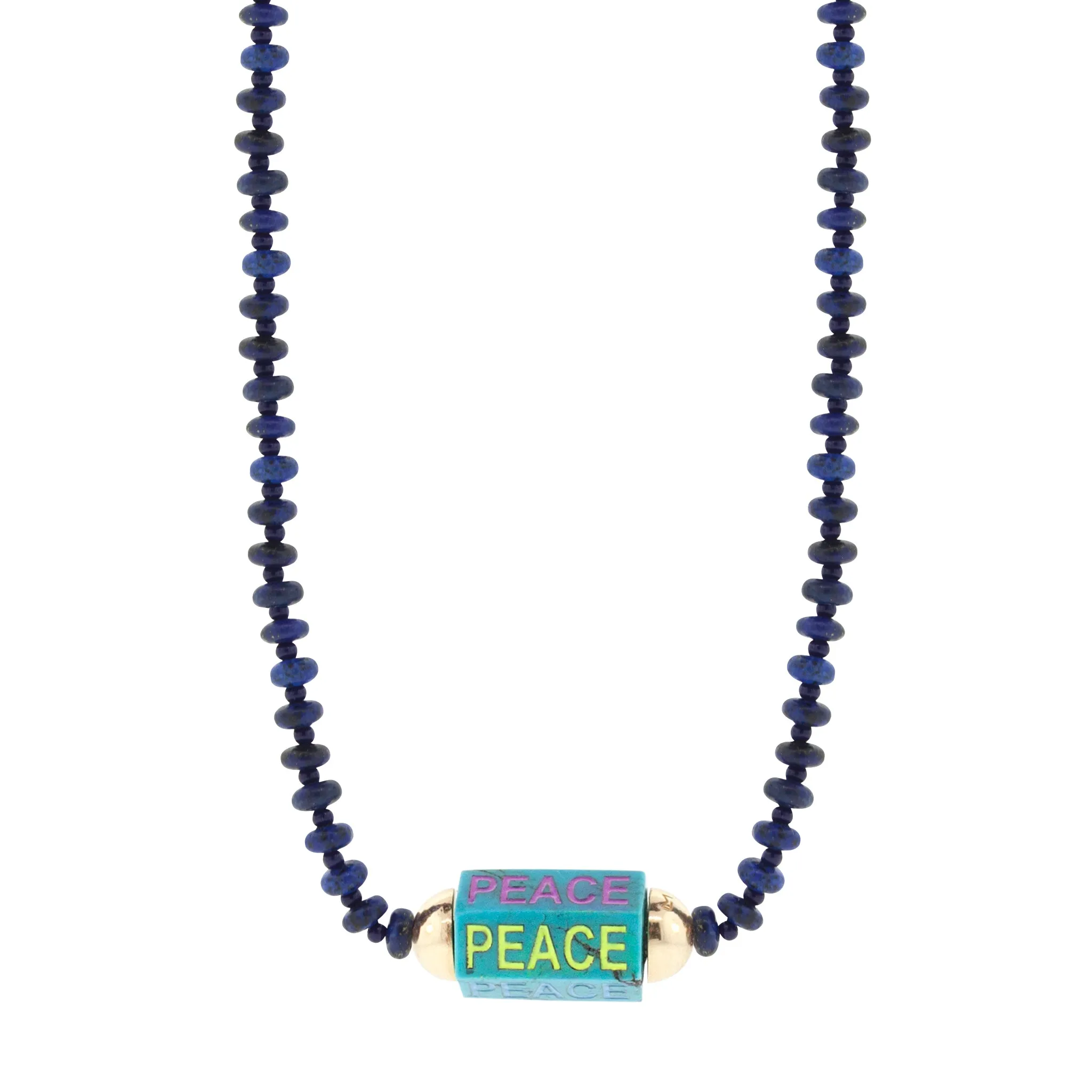 Enameled "Peace" Turquoise Hexagon Beaded Necklace
