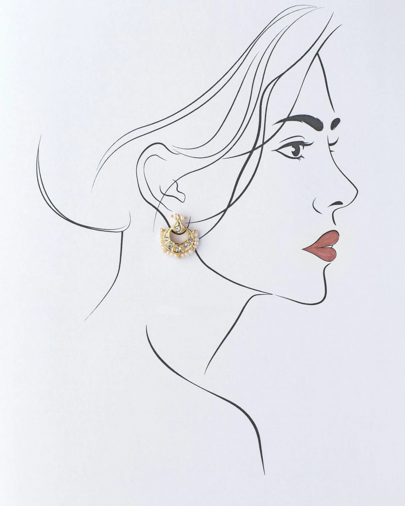 Ethnic Real Pearl Stud Earring
