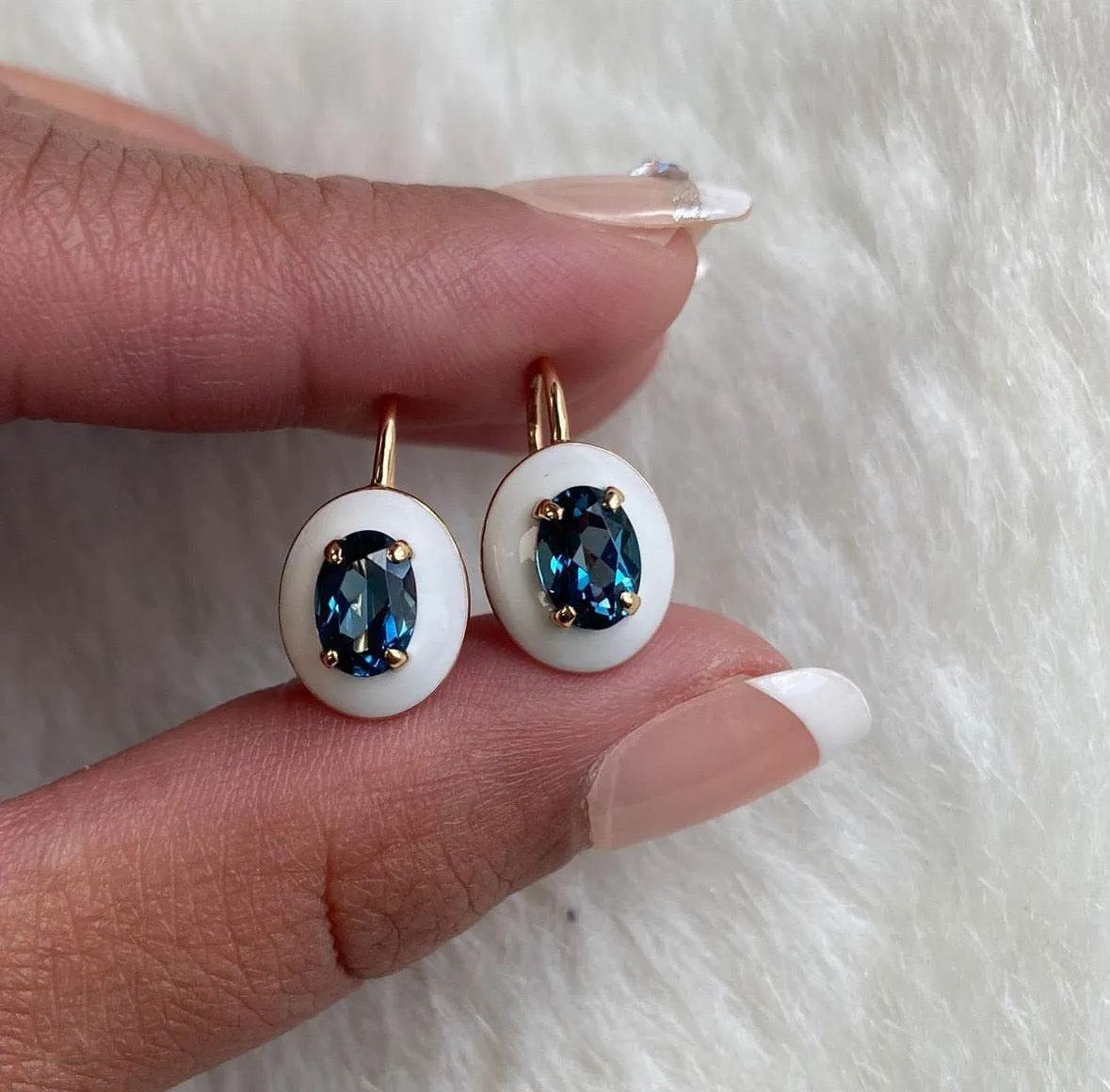 Faceted Oval Earrings with Enamel