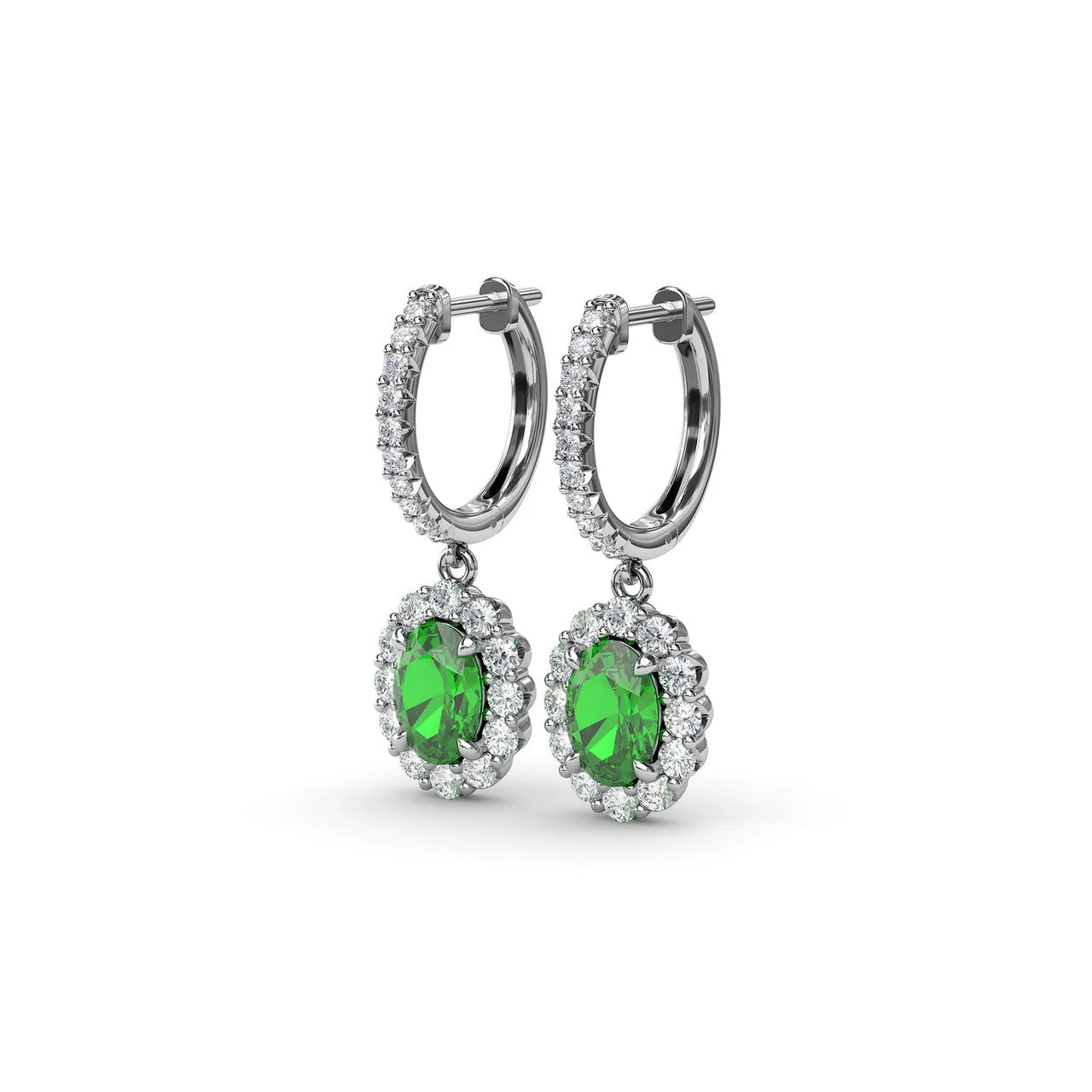 Fana 14k White Gold Dazzling Emerald and Diamond Drop Earrings