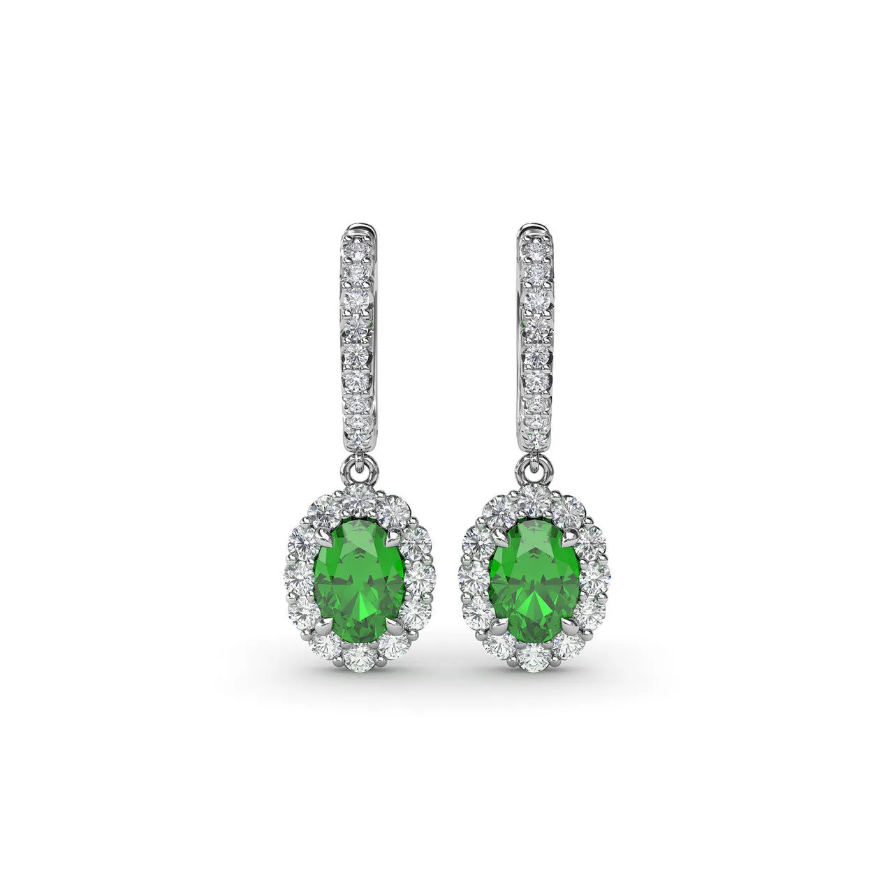 Fana 14k White Gold Dazzling Emerald and Diamond Drop Earrings