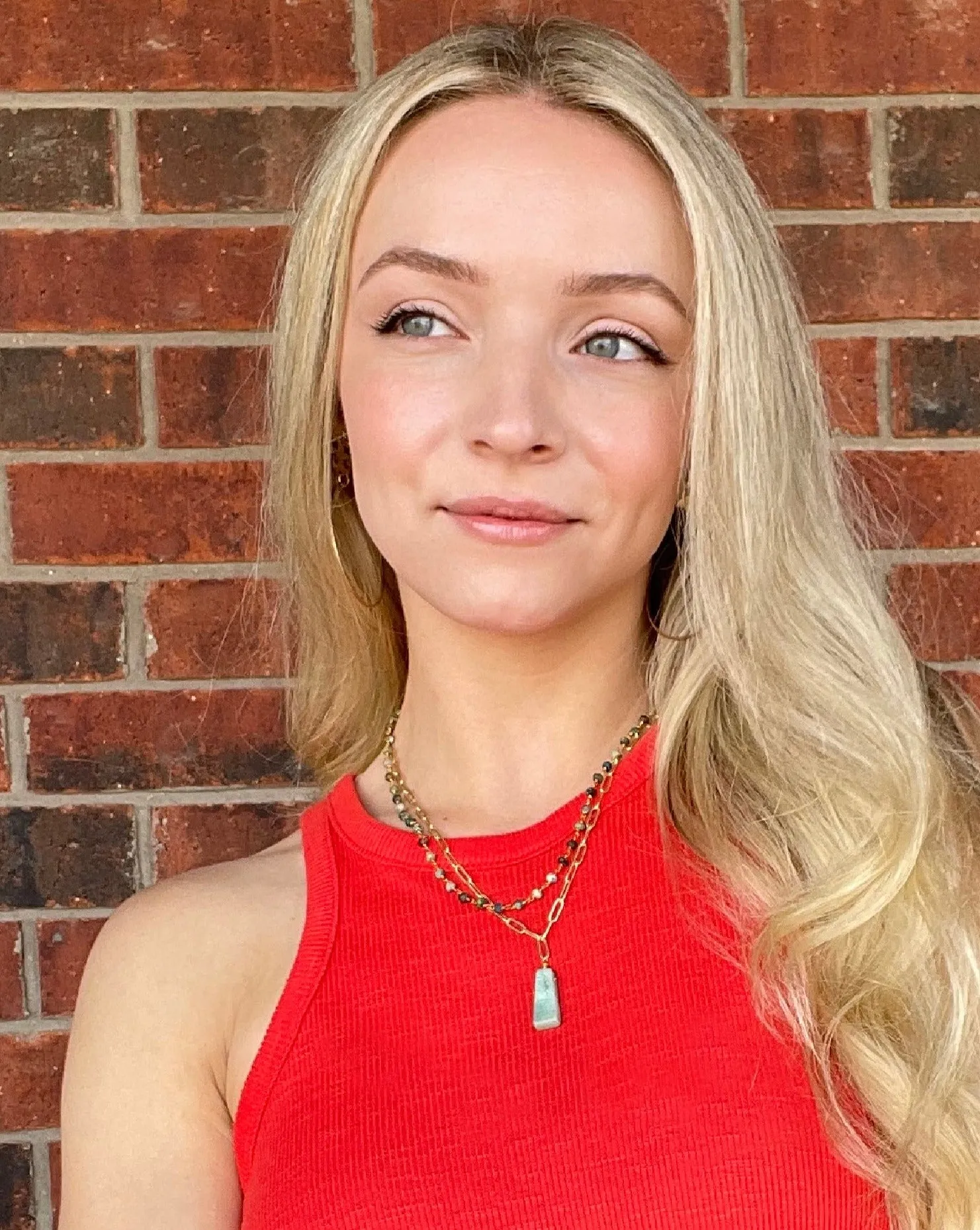 Fanta Double Strand Gemstone and Paperclip Chain Necklace