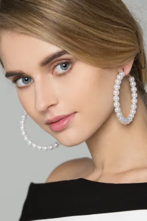 Faux Pearl Round Hoop Earrings