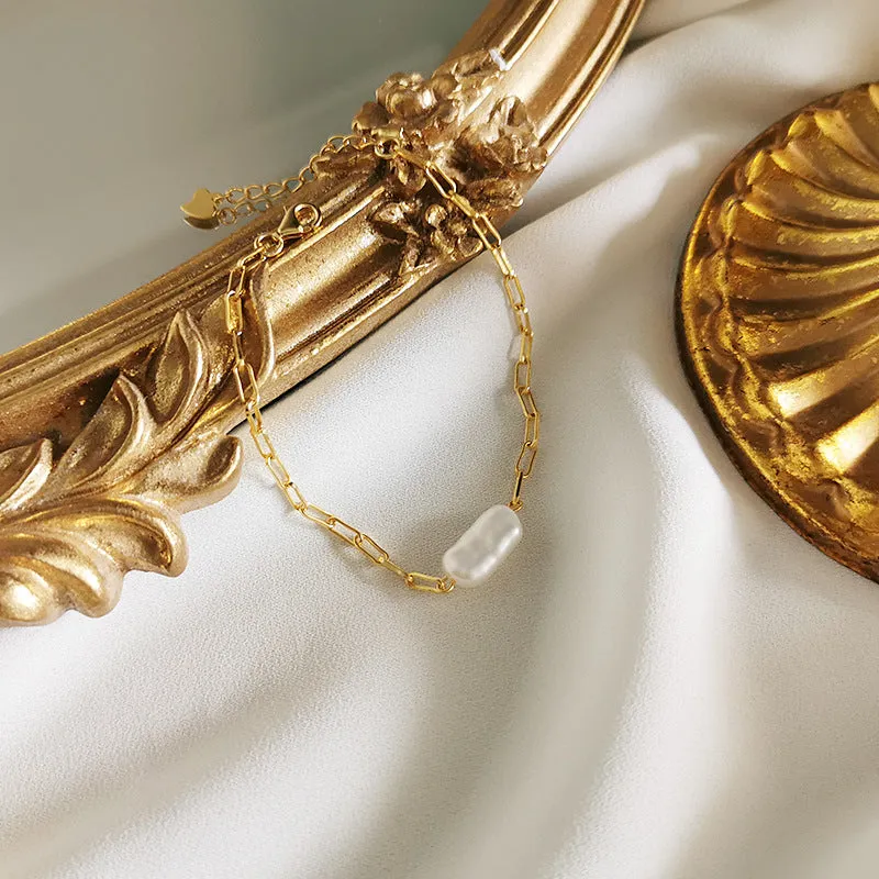French Vintage Baroque Shaped Pearl Sterling Silver Bracelet