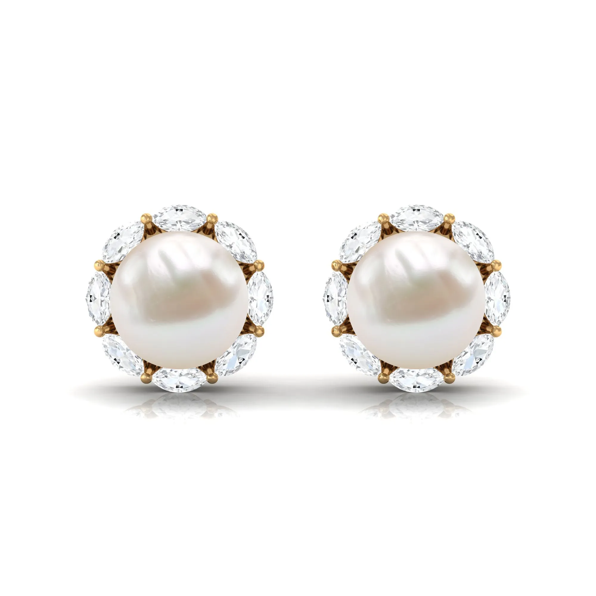Freshwater Pearl Stud Earrings with Diamond Halo