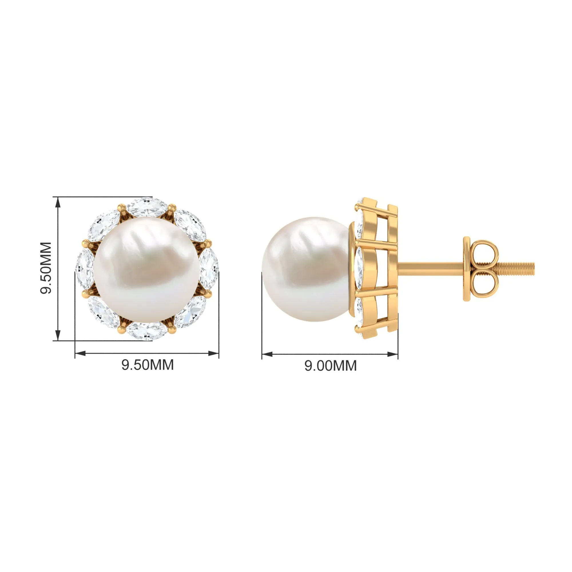 Freshwater Pearl Stud Earrings with Diamond Halo