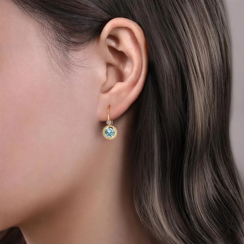 Gabriel & Co. 14K Yellow Gold Diamond and Blue Topaz Bujukan Drop Earrings