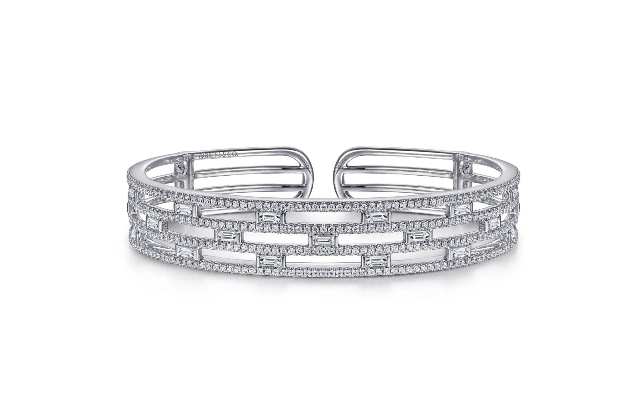 Gabriel & Co. Baguette and Round Diamond Cuff Bracelet