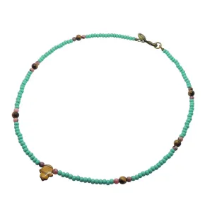 Gemstone Hamsa Hand Amulet Glass Bead Necklace