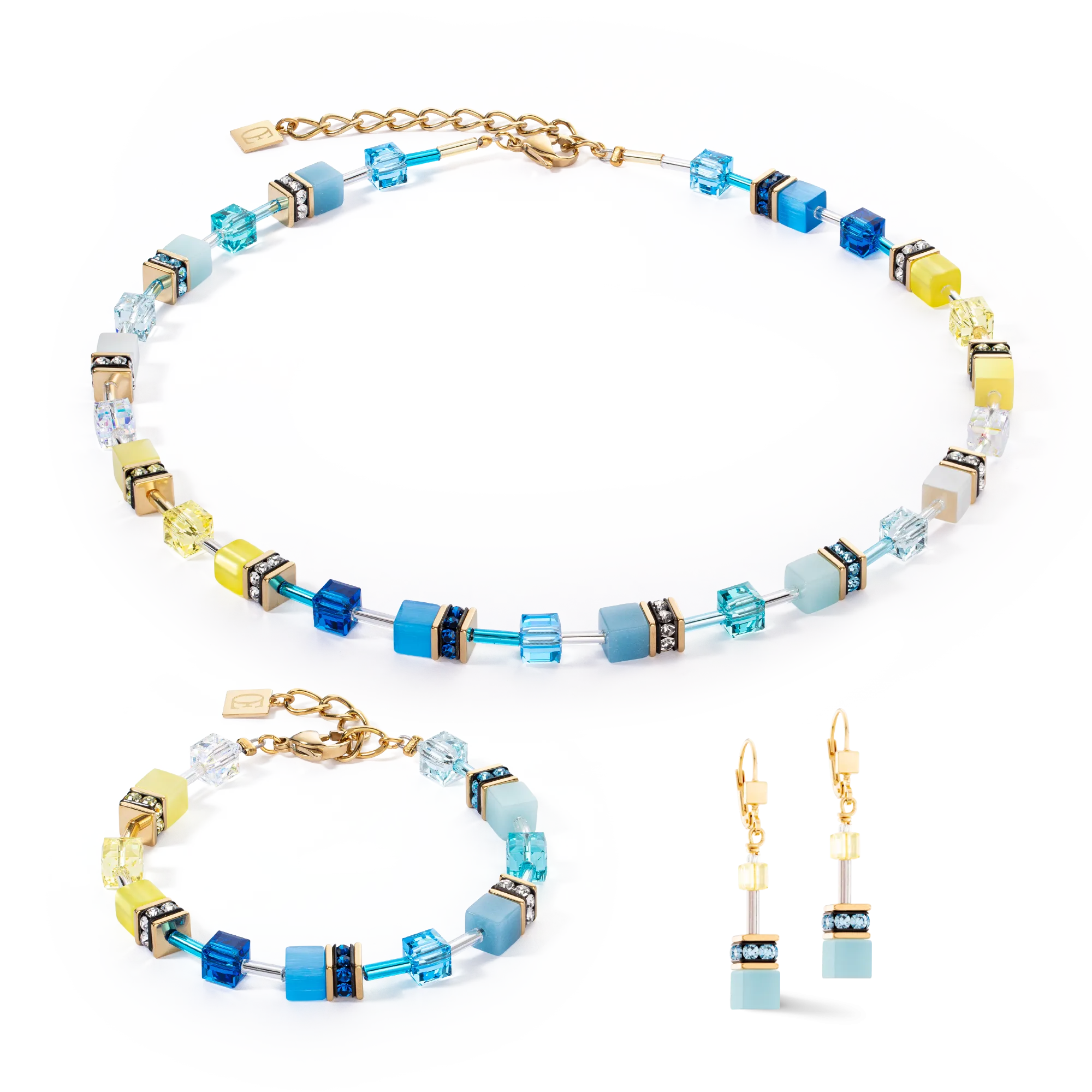 GeoCUBE® Iconic earrings turquoise-yellow