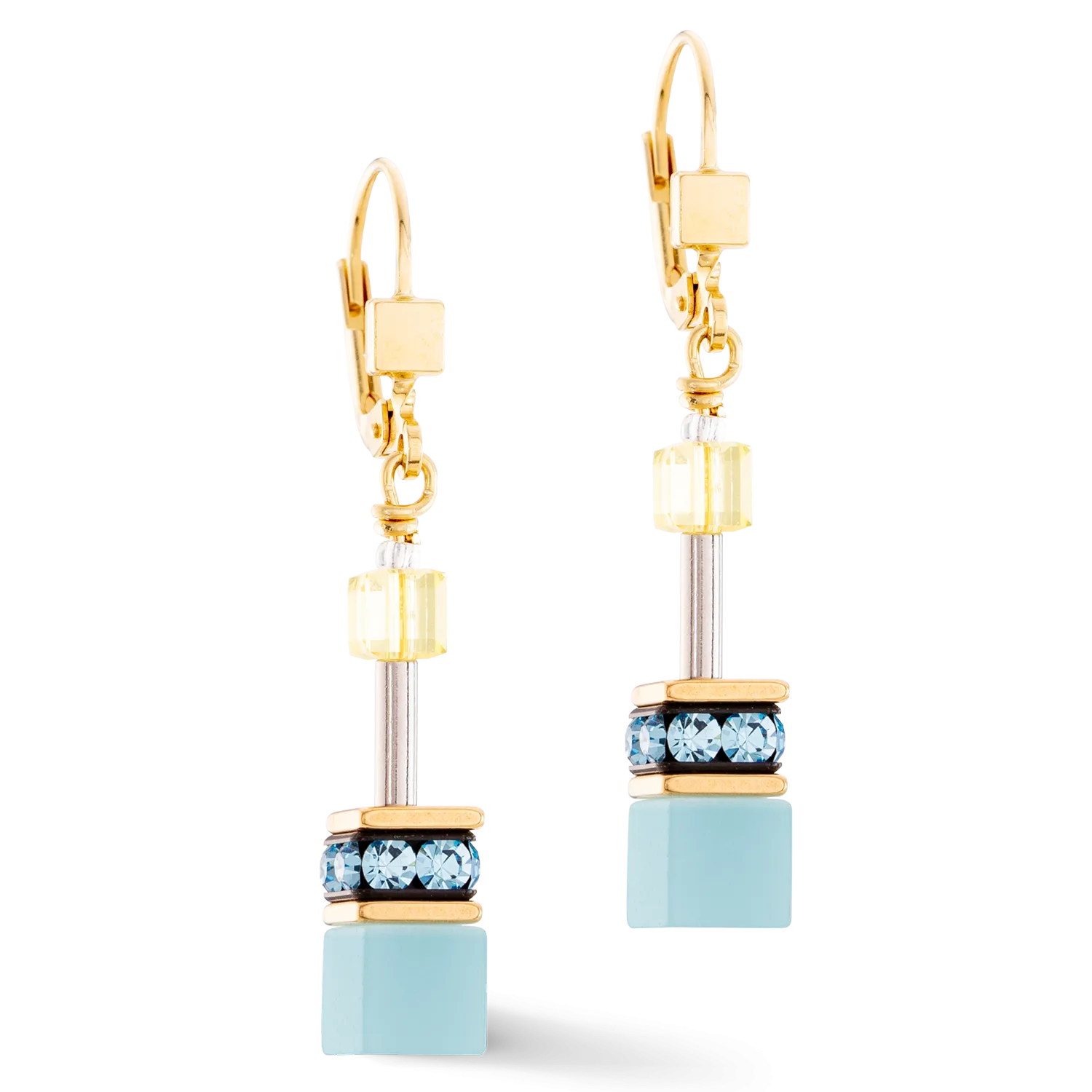 GeoCUBE® Iconic earrings turquoise-yellow