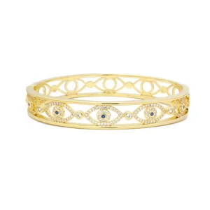 Gold Cubic Zirconia Evil Eye Bangle Bracelet