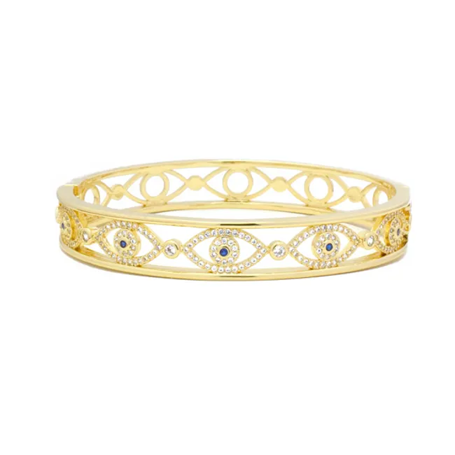 Gold Cubic Zirconia Evil Eye Bangle Bracelet