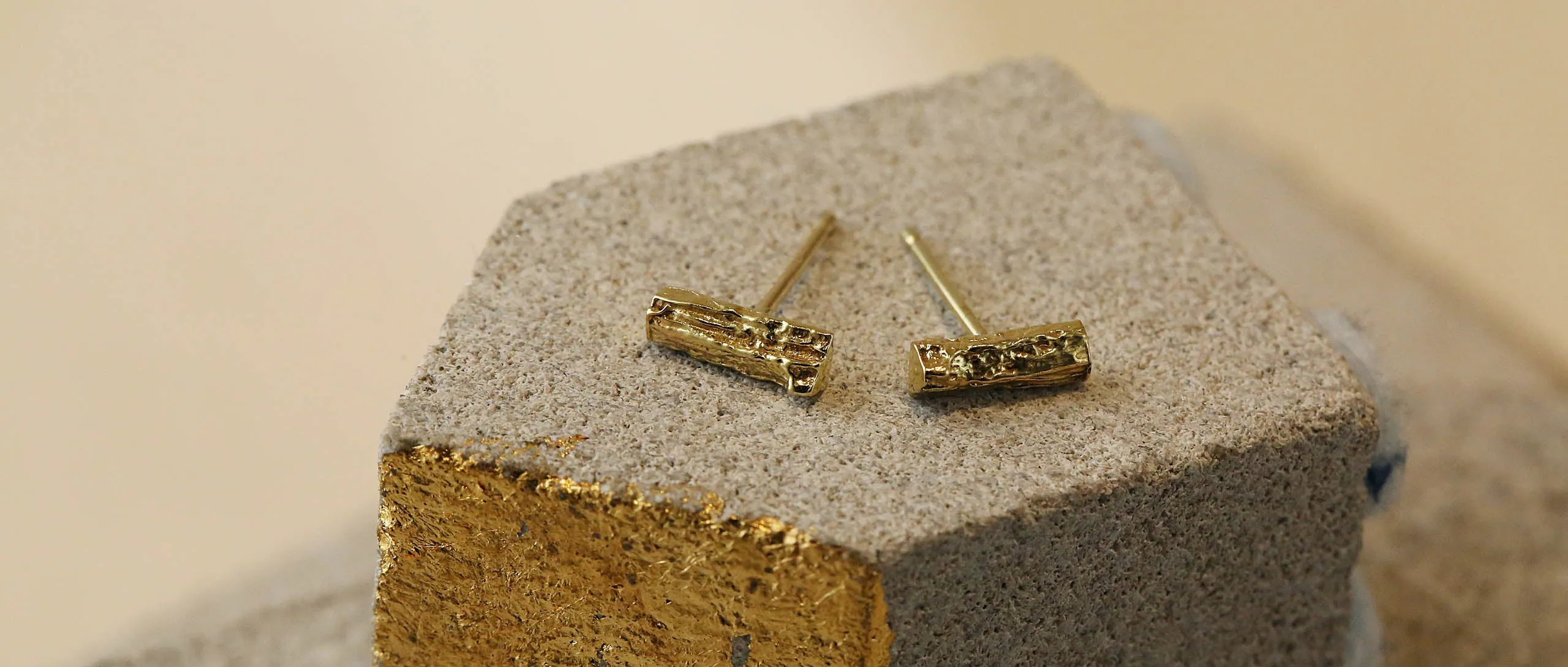 Gold Peony Tiny Branch Stud Earrings