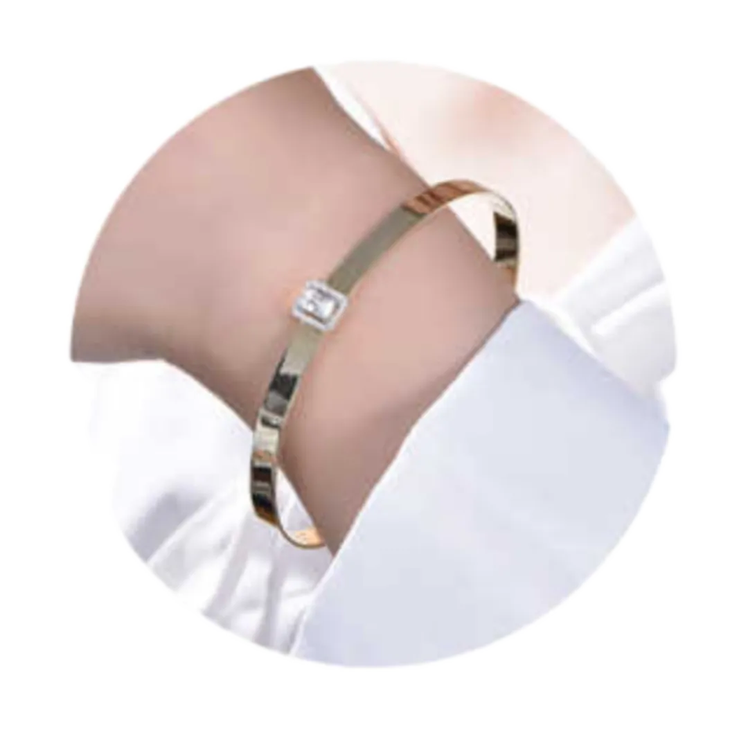 Gold Plated Sterling Silver Bangle Bracelet with Rectangle CZ Center Piece