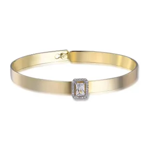 Gold Plated Sterling Silver Bangle Bracelet with Rectangle CZ Center Piece