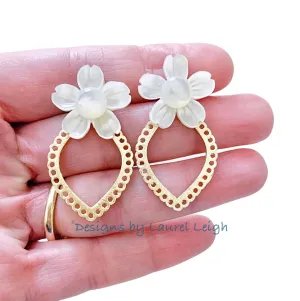 Gold Scalloped Pearl Dogwood Earrings