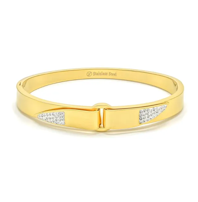 Gold Stainless Steel Cubic Zirconia Bangle Bracelet