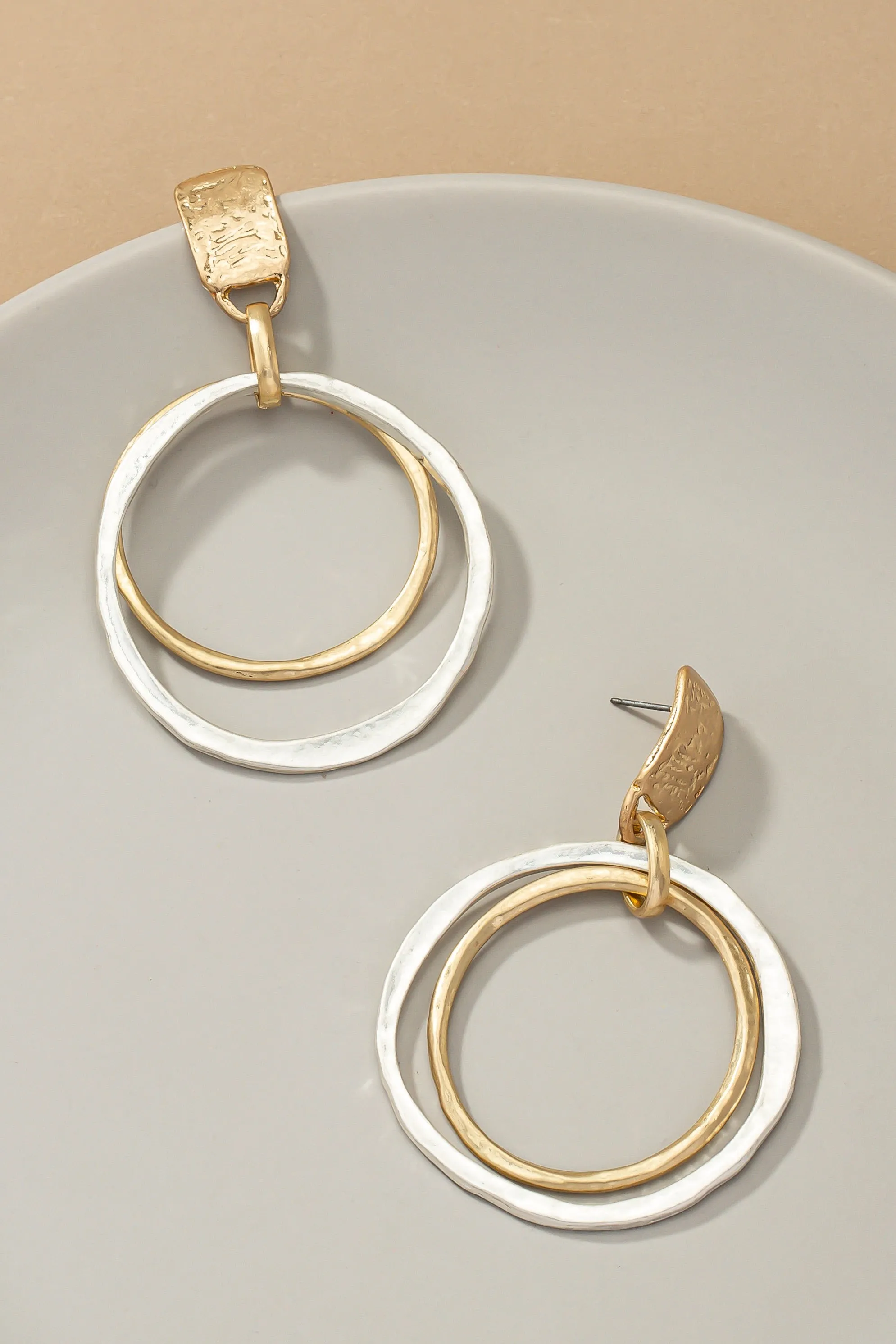Hammered Hoop Two Tones Earrings