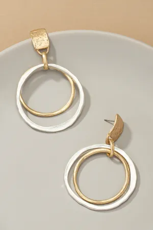 Hammered Hoop Two Tones Earrings