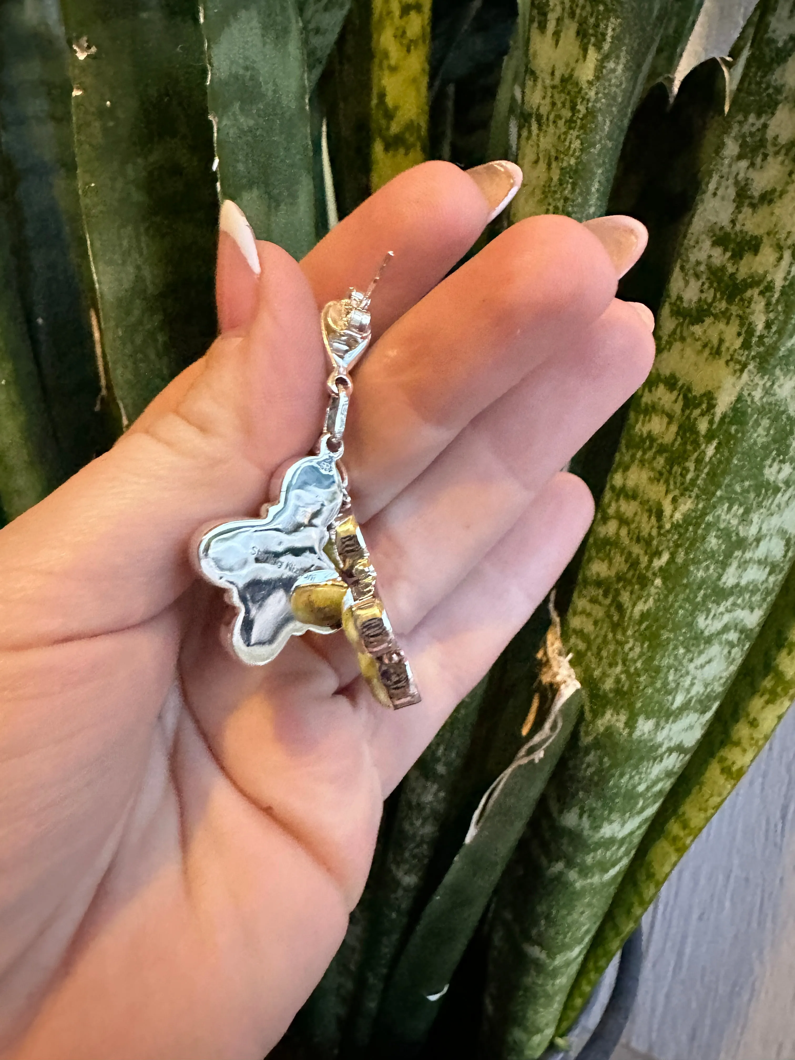 Handmade Sterling Silver & Palomino Post Dangle Earrings