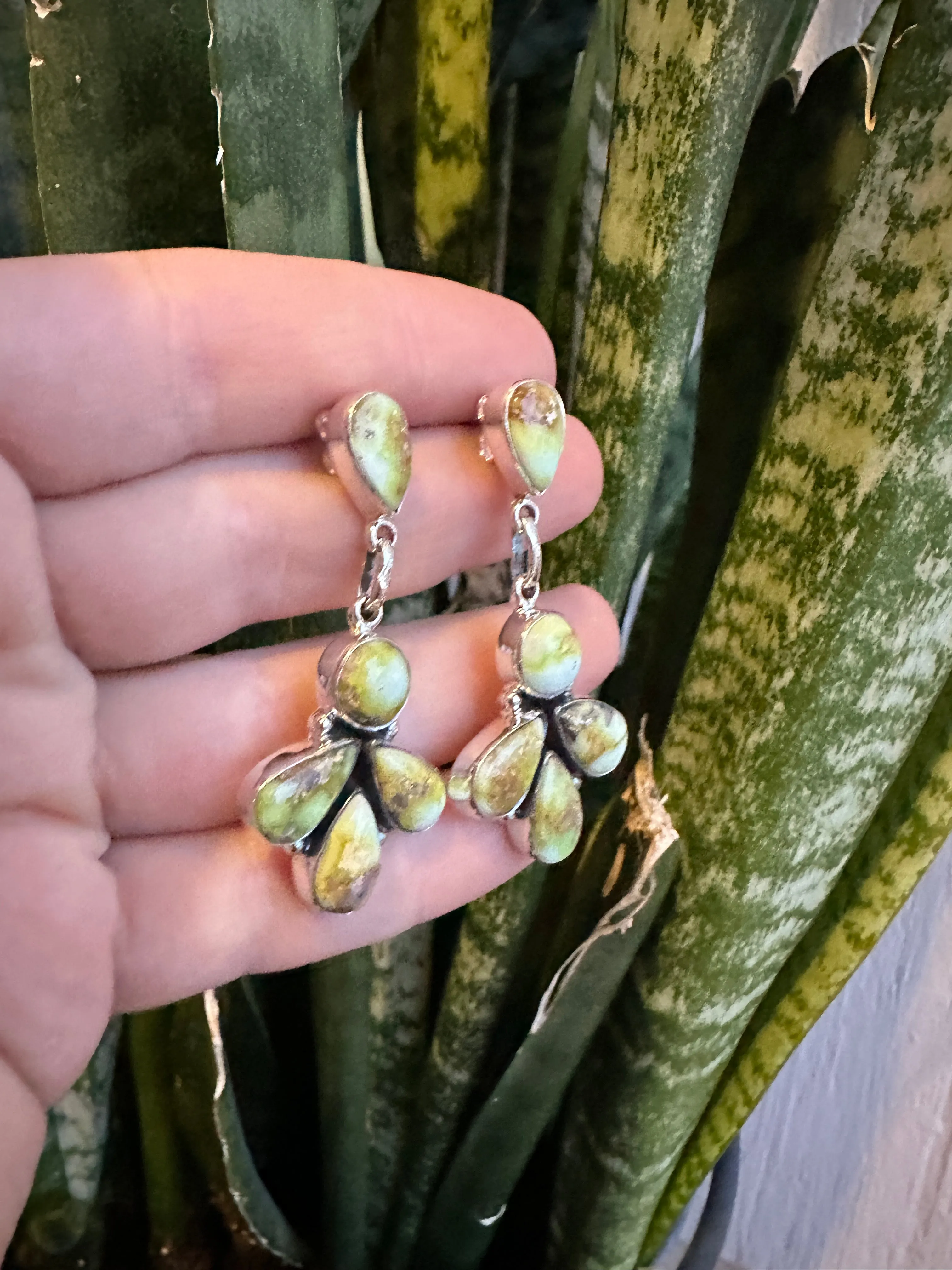 Handmade Sterling Silver & Palomino Post Dangle Earrings
