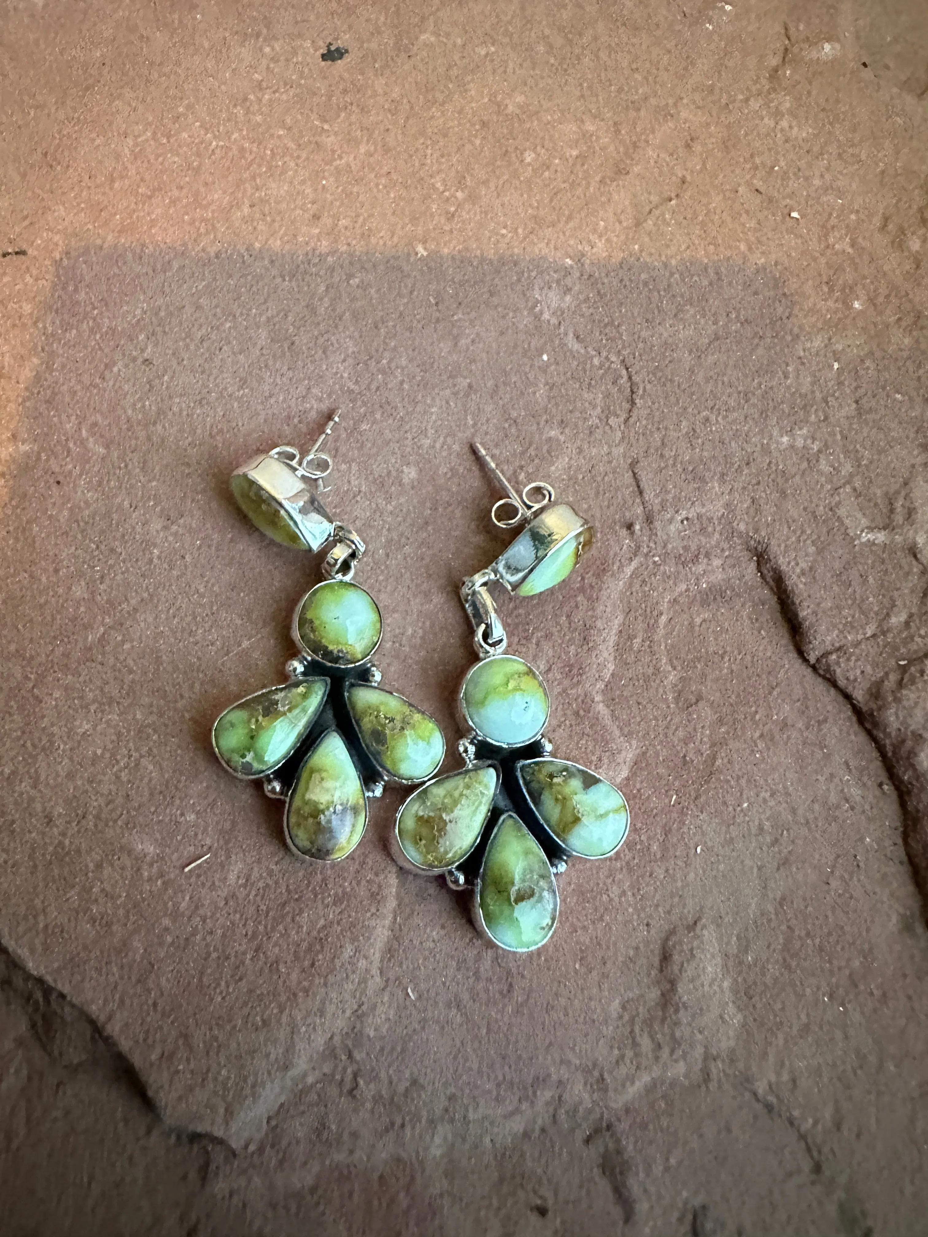 Handmade Sterling Silver & Palomino Post Dangle Earrings