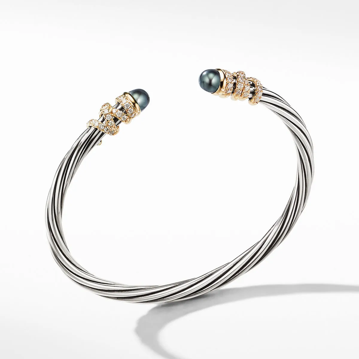 Helena End Station Bracelet with Gray Pearls, Diamonds and 18K Gold, 4mm