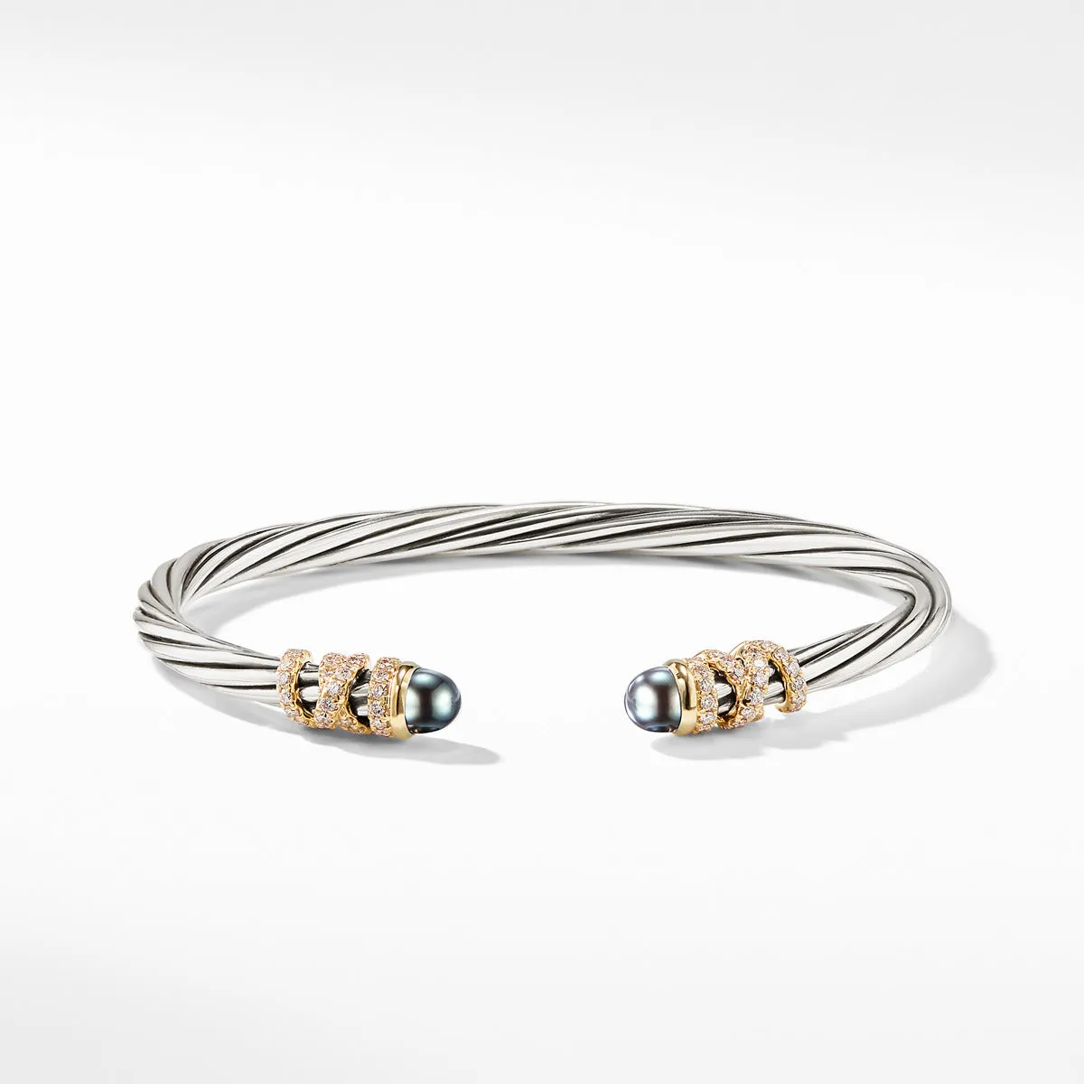 Helena End Station Bracelet with Gray Pearls, Diamonds and 18K Gold, 4mm