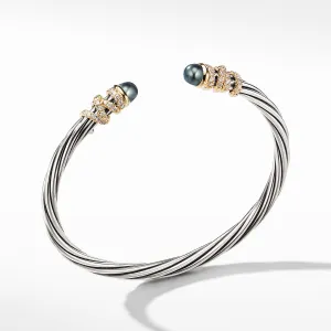 Helena End Station Bracelet with Gray Pearls, Diamonds and 18K Gold, 4mm