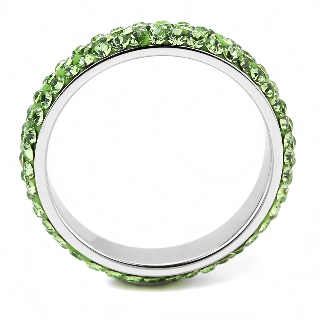 High polished (no plating) Stainless Steel Ring with Top Grade Crystal in Peridot for Women Style TK3537
