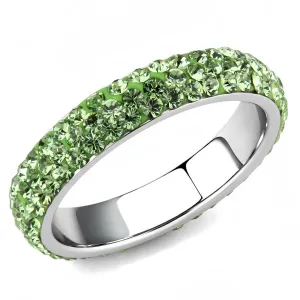 High polished (no plating) Stainless Steel Ring with Top Grade Crystal in Peridot for Women Style TK3537