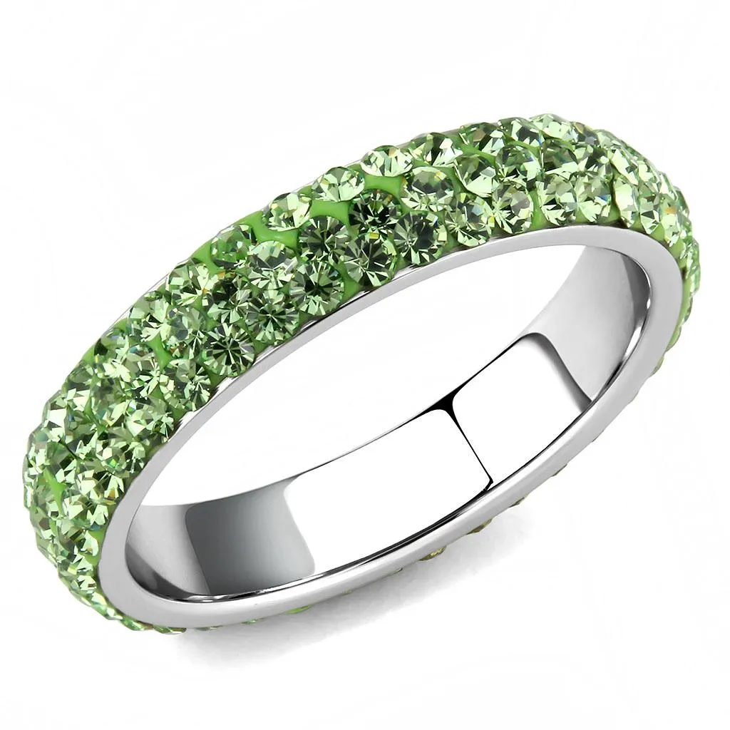 High polished (no plating) Stainless Steel Ring with Top Grade Crystal in Peridot for Women Style TK3537