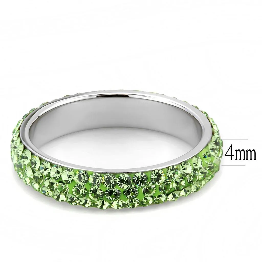 High polished (no plating) Stainless Steel Ring with Top Grade Crystal in Peridot for Women Style TK3537