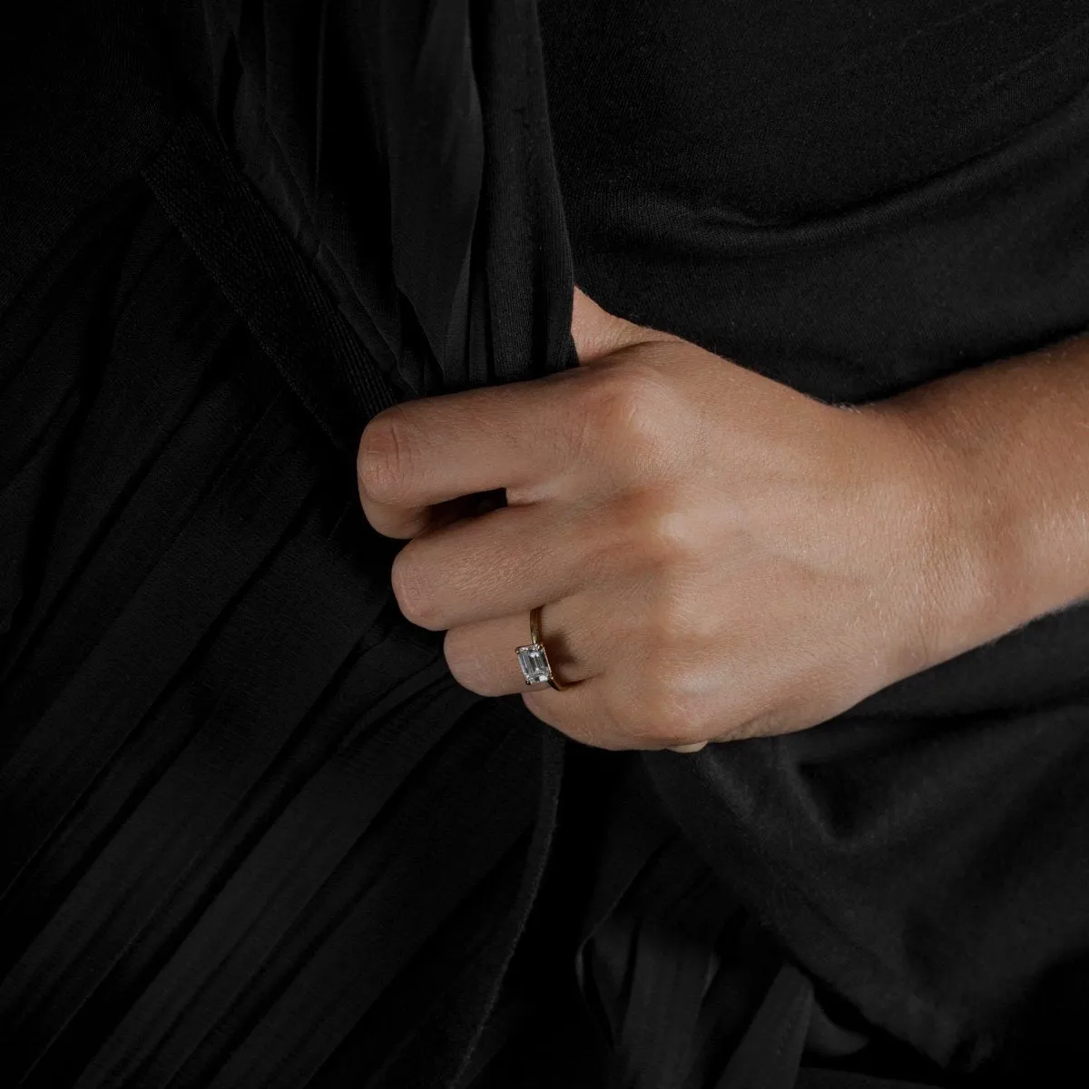 Horizontal Diamond Engagement Ring