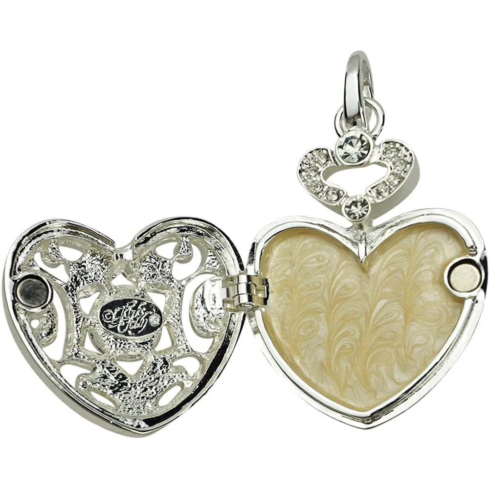 I Remember You By Heart Locket Open Ring Charm (Sterling Silvertone/Crystal)