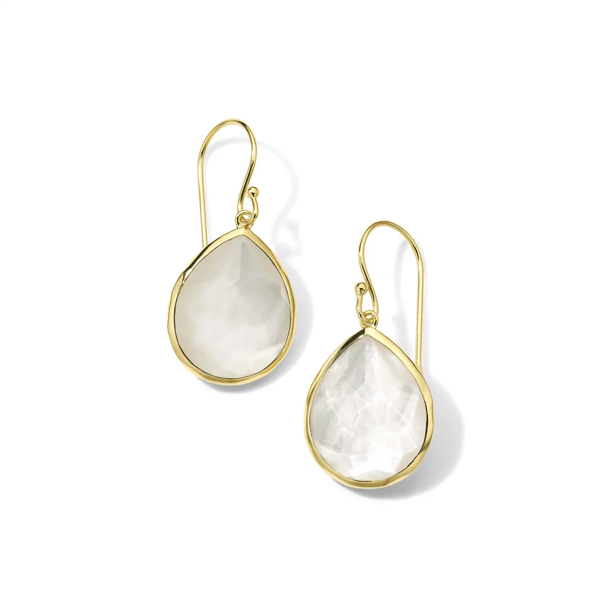 Ippolita 18K Yellow Gold Rock Candy Medium Teardrop Earrings in Rock Crystal and MOP Doublet
