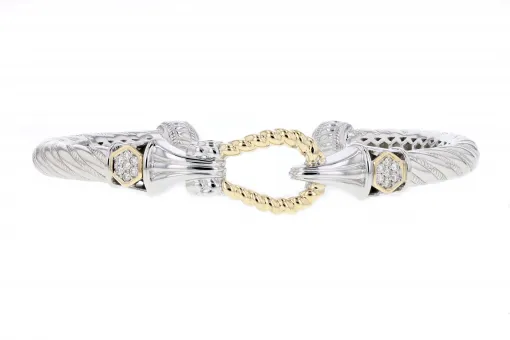 Italian Sterling Silver Bracelet with 0.30ct. diamonds and 14K solid yellow gold accents