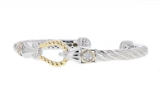 Italian Sterling Silver Bracelet with 0.30ct. diamonds and 14K solid yellow gold accents