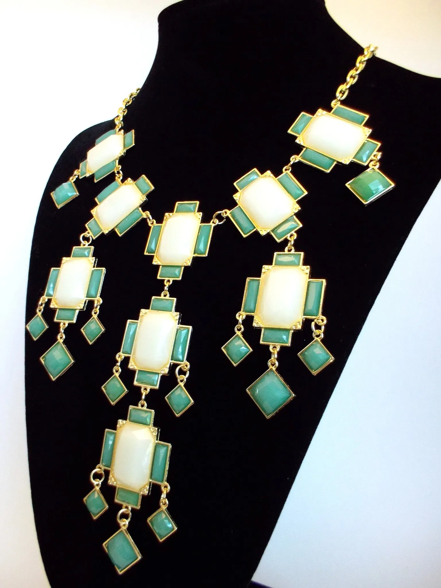 Jeweled Gemstone Deco Bauble Statement Necklace