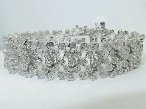 Jewellery Kingdom Ladies Wide Cubic Zirconia Statement 7 Inch Bracelet (Silver)