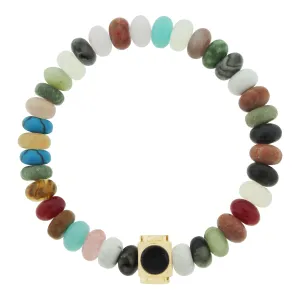 Large Gold & Onyx Lego Cube on Agate Beaded Bracelet