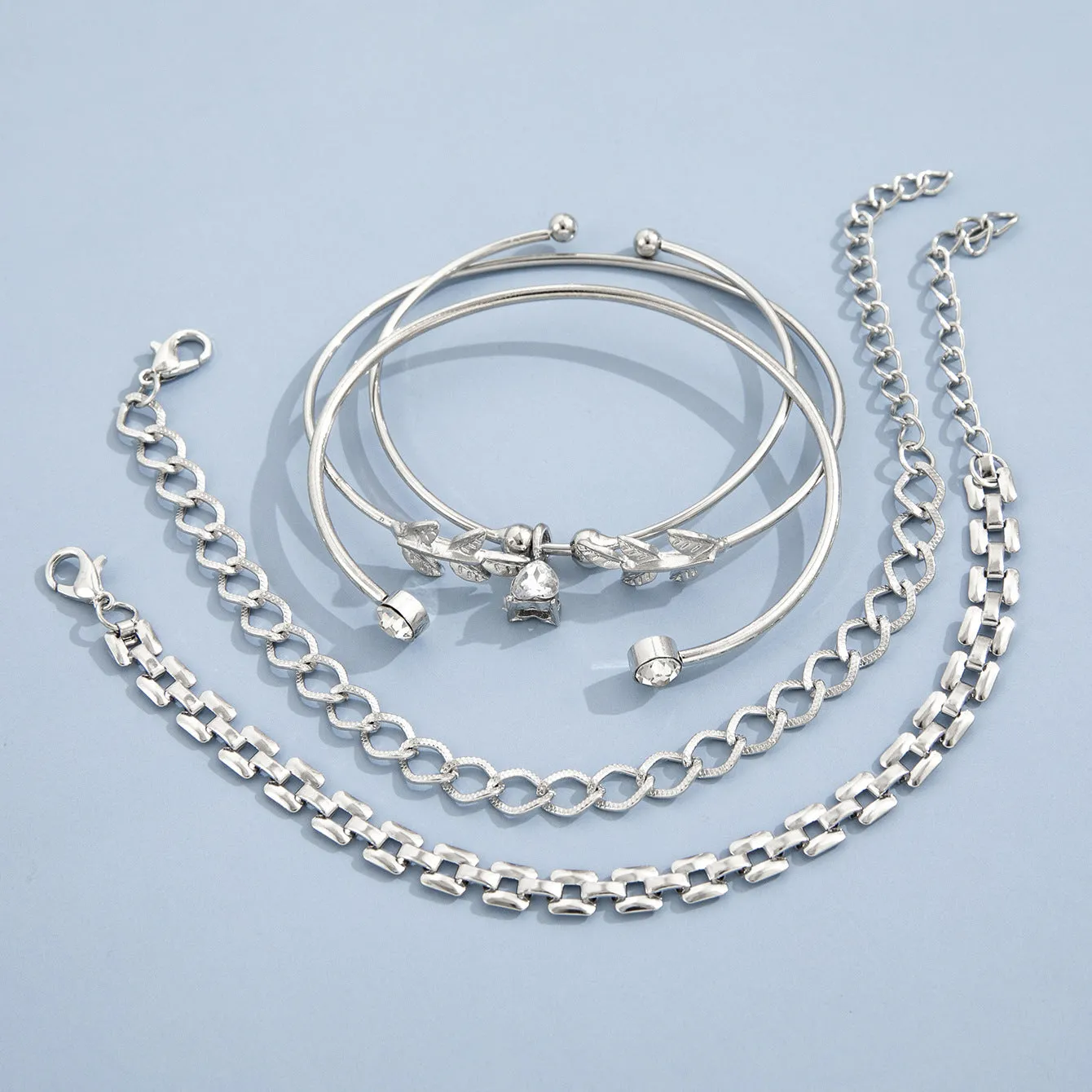 Leaf and Diamond,  Beaded Rhinestone Bracelet Set