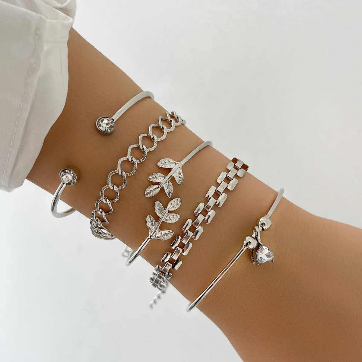 Leaf and Diamond,  Beaded Rhinestone Bracelet Set