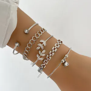 Leaf and Diamond,  Beaded Rhinestone Bracelet Set