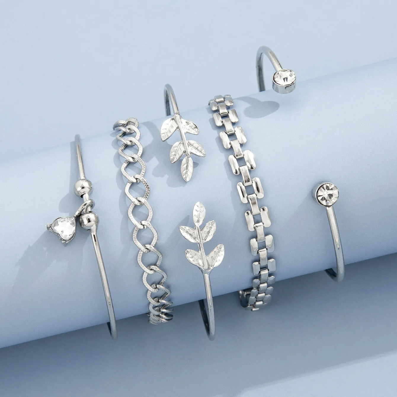 Leaf and Diamond,  Beaded Rhinestone Bracelet Set