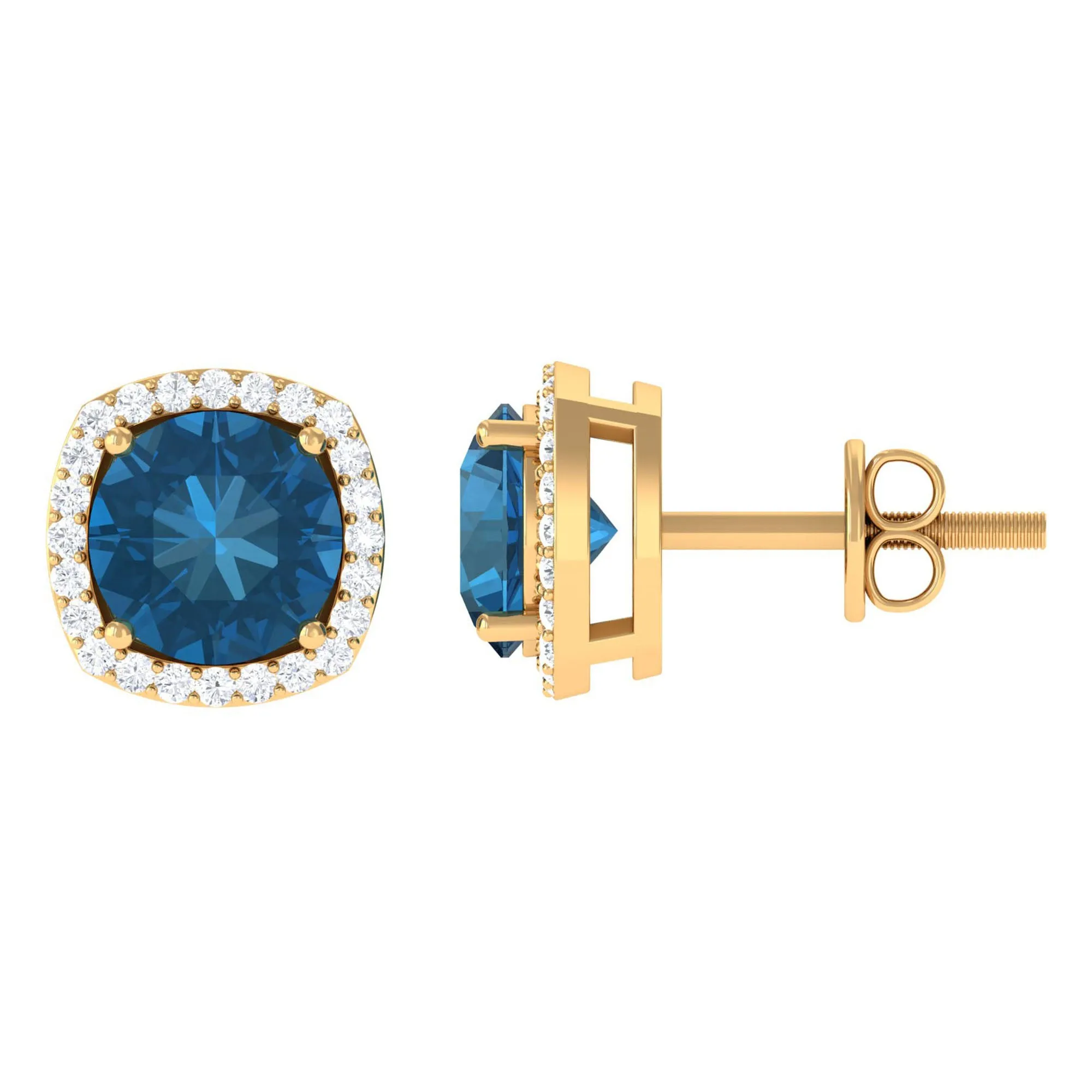 London Blue Topaz and Diamond Halo Stud Earrings