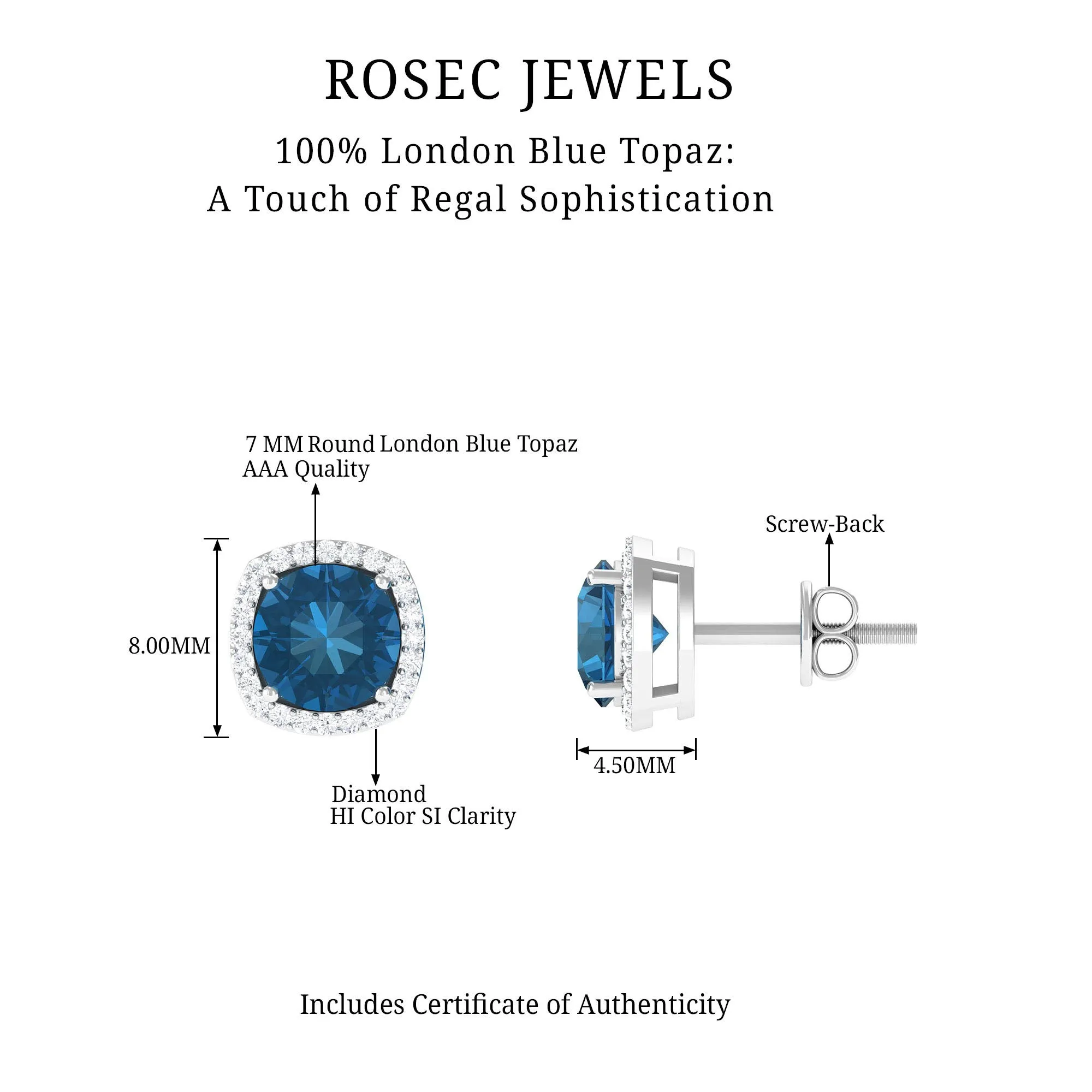 London Blue Topaz and Diamond Halo Stud Earrings