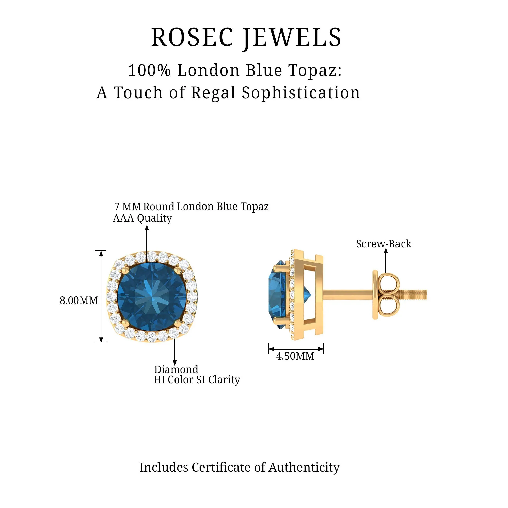 London Blue Topaz and Diamond Halo Stud Earrings
